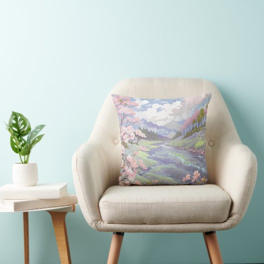Kersenbloesems pastel Waterverf landschap Kussen (Stoel)