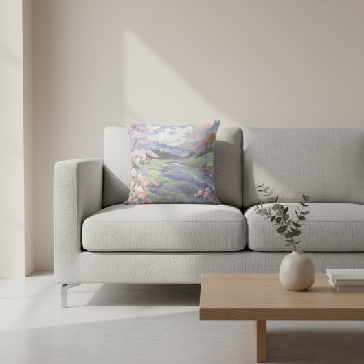 Kersenbloesems pastel Waterverf landschap Kussen