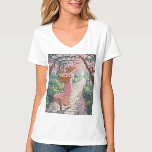 Kersenbloesems Pergola Vrouw Wit T-Shirt (Voorkant)