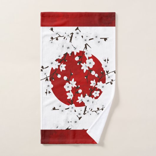 Kersenbloesems Rood Zwart Wit Handdoek (Handdoek)