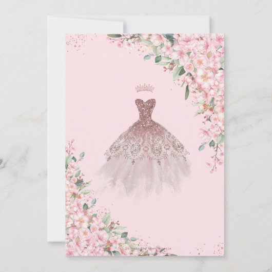 Kersenbloesems Roos gouden jurk jurk quinceañera Save The Date (Achterkant)