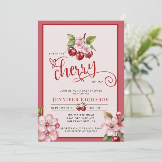 Kersenbloesems | Roze Meisje Baby shower Kaart (Staand voorkant)