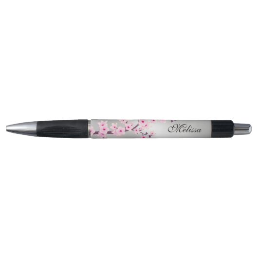 Kersenbloesems Roze Zilveren Monogram Pen (Voorkant)