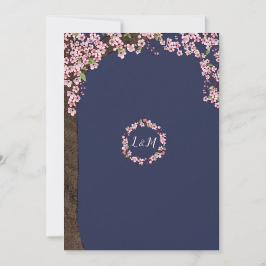 Kersenbloesems 's nachts bruiloft uitnodiging (Achterkant)