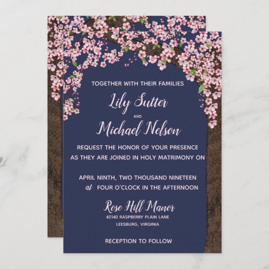 Kersenbloesems 's nachts bruiloft uitnodiging (Voorkant / Achterkant)