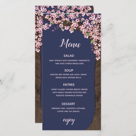 Kersenbloesems 's nachts menu of programmakaart (Voorkant / Achterkant)