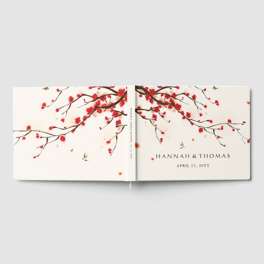 Kersenbloesems (Sakura) Aquarel Bloemige Trouwdag Gastenboek (Volledig)