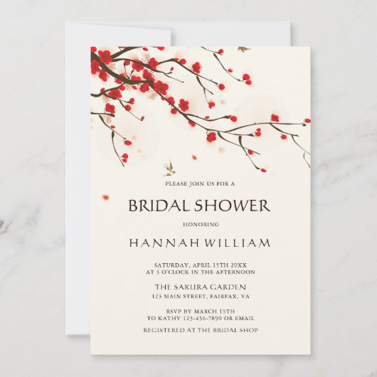 Kersenbloesems | Sakura Aquarel Bruidssalon Kaart (Voorkant)
