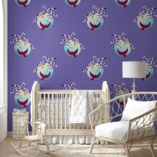 Kersenbloesems SAKURA Volle Maan Vogel 2 Behang