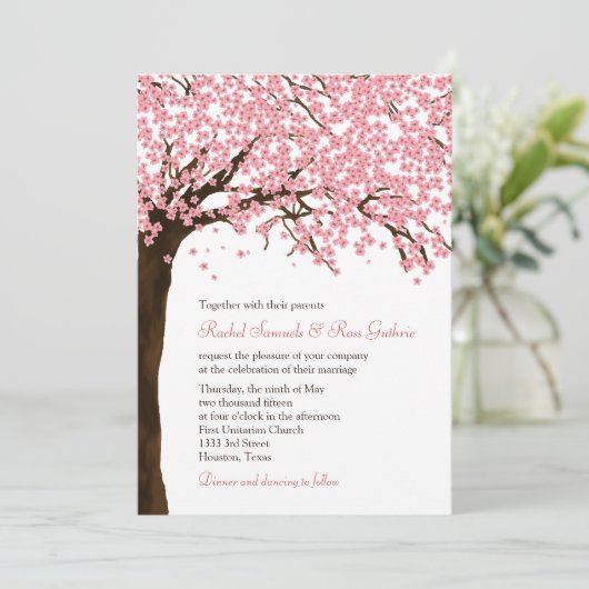 Kersenbloesems / Sakura Waterverf bruiloft Kaart (Staand voorkant)