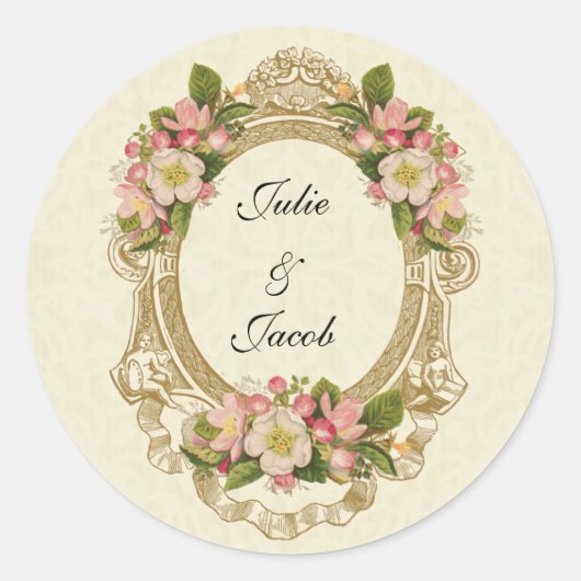 Kersenbloesems Schrift Vintage bruiloft Ronde Sticker (Voorkant)