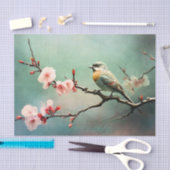 Kersenbloesems Sparrow Turquoise Sky Bird Bloemen Tissuepapier (Craft)