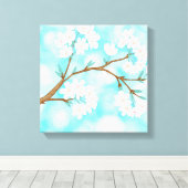 Kersenbloesems tegen blauwe hemel met wolken canvas afdruk (Insitu (Houten vloer))