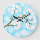 Kersenbloesems tegen blauwe hemel met wolken grote klok (Voorkant)