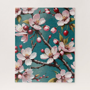 Kersenbloesems tegen een Moody Sky achtergrond Legpuzzel