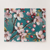 Kersenbloesems tegen een Moody Sky achtergrond Legpuzzel (Horizontaal)