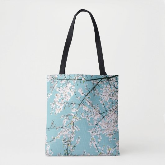 Kersenbloesems: Turquoise bloementrend Tote Bag (Voorkant)