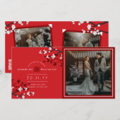 Kersenbloesems 'Xie Xie' Chinese Wedding Foto Bedankkaart (Voorkant / Achterkant)