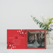 Kersenbloesems 'Xie Xie' Chinese Wedding Foto Bedankkaart (Staand voorkant)