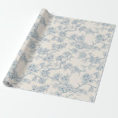 Kersenbloesemtakken in blauw en wit cadeaupapier (Uitgerold)