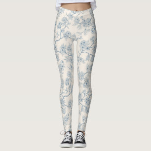 Kersenbloesemtakken in blauw en wit leggings