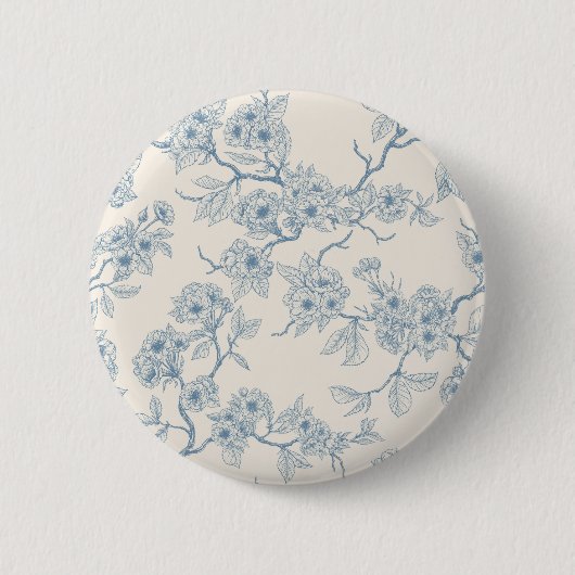 Kersenbloesemtakken in blauw en wit ronde button 5,7 cm (Voorkant)
