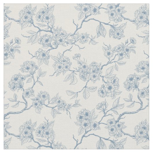 Kersenbloesemtakken in blauw en wit stof (Close Up)