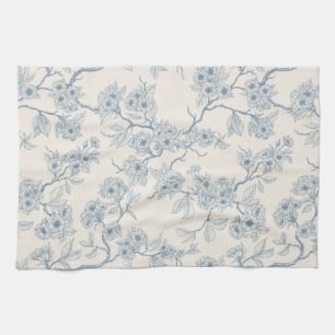 Kersenbloesemtakken in blauw en wit theedoek