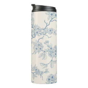 Kersenbloesemtakken in blauw en wit thermosbeker