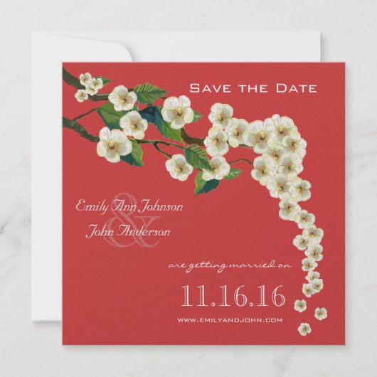 Kersenbloesemtakken Save the Date Kaart (Voorkant)
