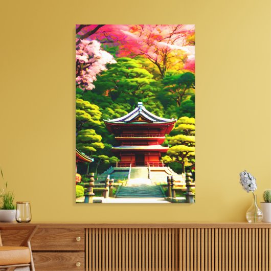 Kersenbloesemtempel  canvas afdruk (Insitu (Woonkamer))