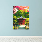Kersenbloesemtempel  canvas afdruk (Insitu (Houten vloer))