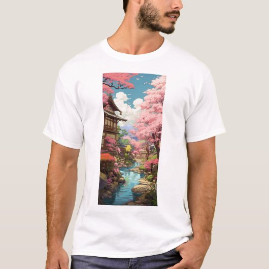 Kersenbloesemtuin - Studio Ghibli Geïnspireerd T-S T-shirt (Voorkant)
