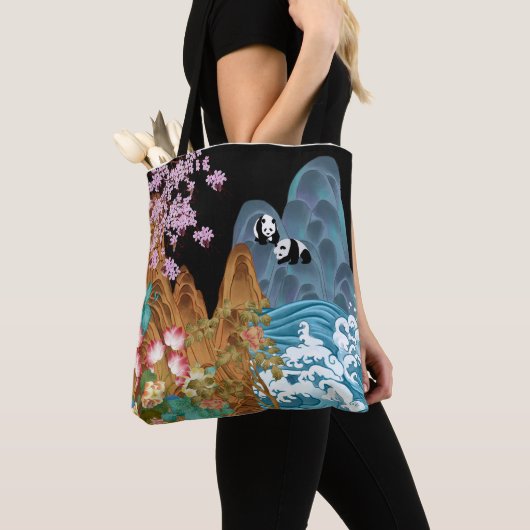 Kersenbomen Tsunami Waves Met Panda's Canvas tas (Dichtbij)