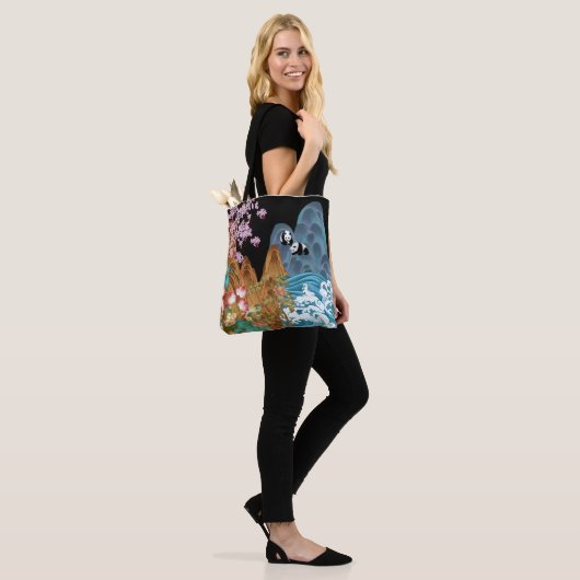 Kersenbomen Tsunami Waves Met Panda's Canvas tas (Op model)