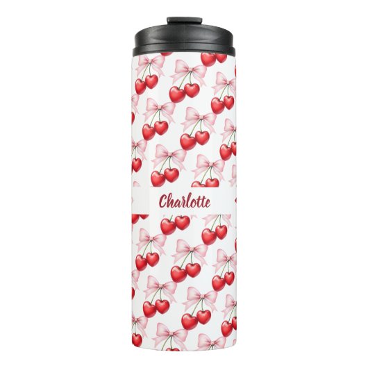 Kersenboog roze naam thermosbeker (Voorkant)