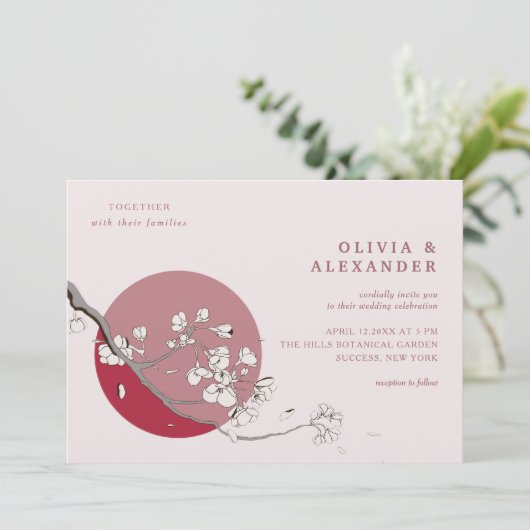 Kersenboom bloemblaadjes bruiloft uitnodigingen (Staand voorkant)