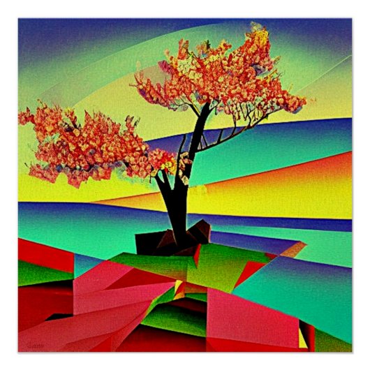 Kersenboom te midden van rotsen 3 perfect poster (Voorkant)