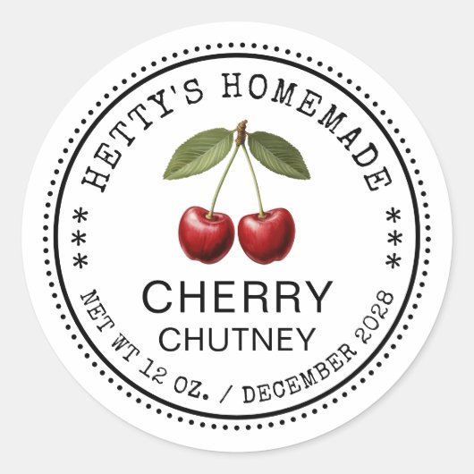 Kersenchutney sticker voor zelfgemaakte recepten (Voorkant)