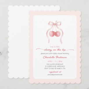 Kersencoquette lint meisje babyshower uitnodiging