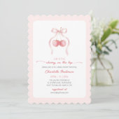 Kersencoquette lint meisje babyshower uitnodiging (Staand voorkant)
