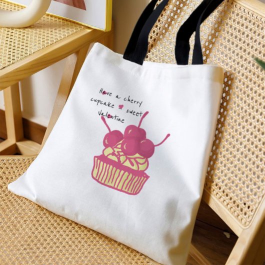 Kersencupcake Valentijn – Handgetekend dessert Tote Bag