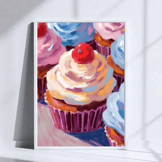 Kersencupcakes Gefeliciteerd Schilderij Poster
