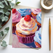 Kersencupcakes Gelukkige Verjaardag Schilderij Briefkaart