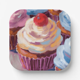 Kersencupcakes Gelukkige Verjaardagsfeestje Papieren Bordje