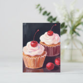 Kersencupcakes | Viering Aquarel Schilderij Briefkaart (Staand voorkant)