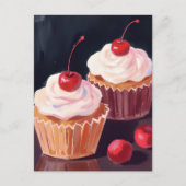 Kersencupcakes | Viering Aquarel Schilderij Briefkaart (Voorkant)