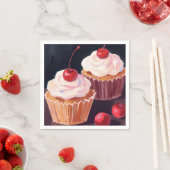 Kersencupcakes | Viering Aquarel Schilderij Servet (Insitu)