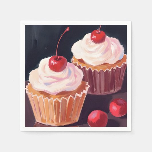 Kersencupcakes | Viering Aquarel Schilderij Servet (Voorkant)