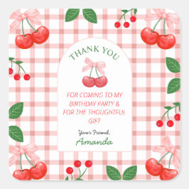 Kersenfruit eerste verjaardagsfeestje vierkante sticker